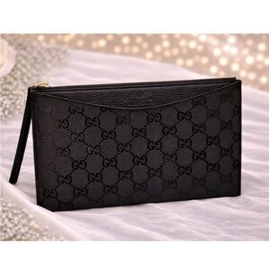 Black Monogram Wristlet with Gold Zipper